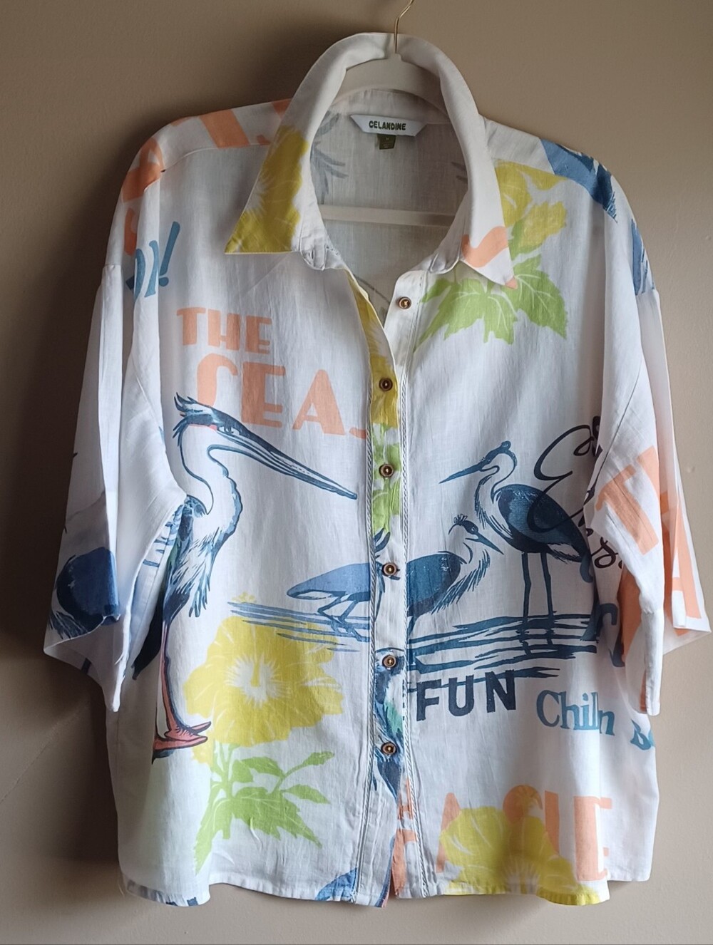 ANTHROPOLOGIE celandine Linen Blend Buttondown Shirt M